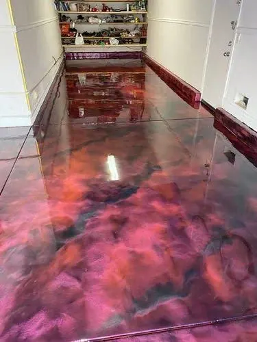 Deep red decorative resin floor finish